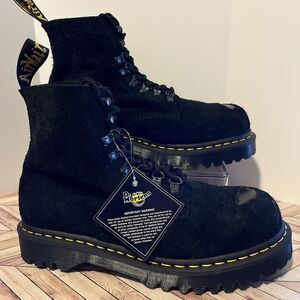 Dr Martens 1460 Pascal ST Hairy Suede Black M 9 W 10 Boots Exposed Steel Toe